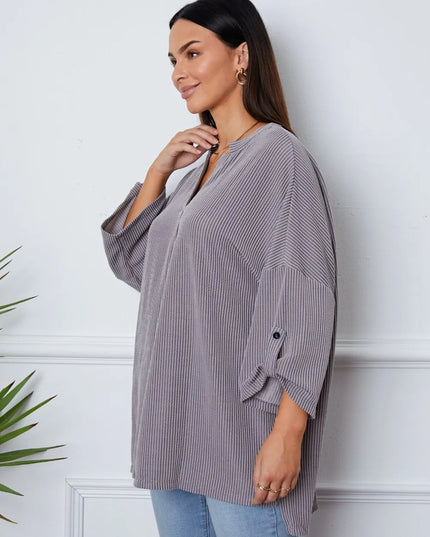 Notched Roll-Tab Sleeve Blouse