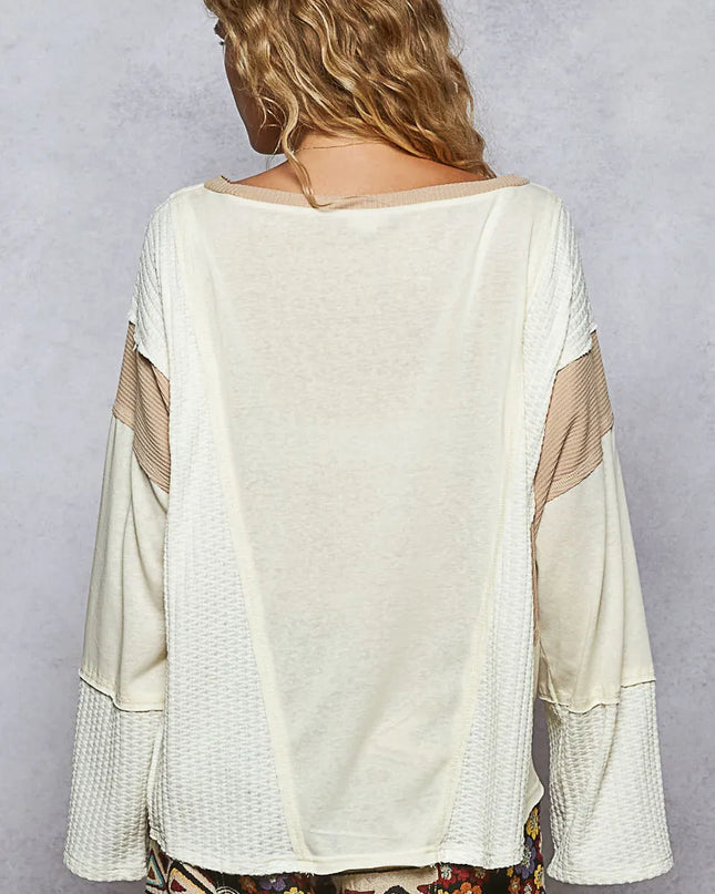 POL Contrast Round Neck Long Sleeve T-Shirt 