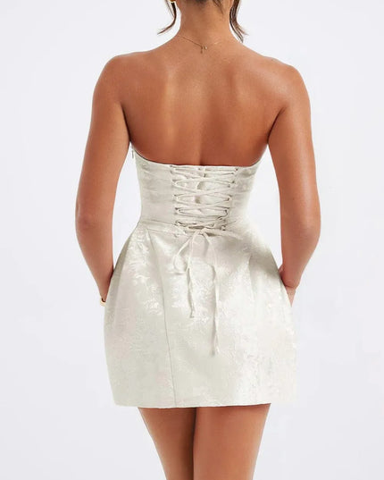 Lace-Up Sleeveless Satin Mini Dress with Bow