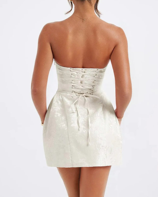 Lace-Up Sleeveless Satin Mini Dress with Bow