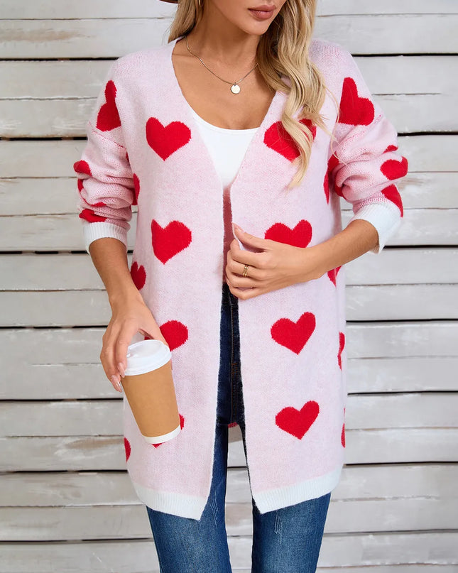 Angel Wings Heart Open Front Long Sleeve Cardigan Blush Pink