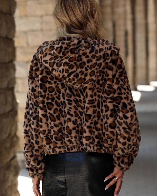 Leopard Zip Up Hooded Outerwear