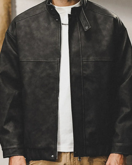 Men's Plus Size Zip Up Stand Collar Biker Jacket