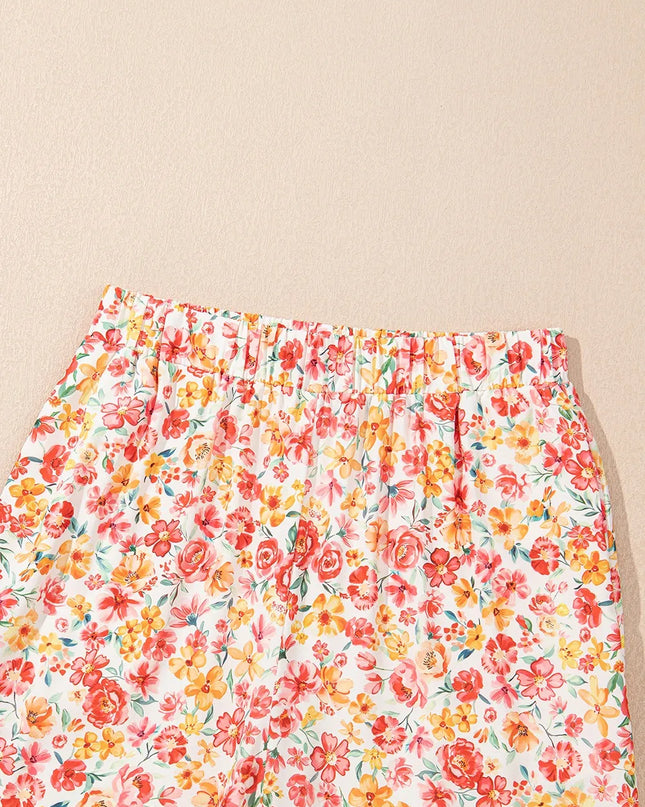 Boho Floral Bandeau Top and High Waist Wide Leg Pants Set