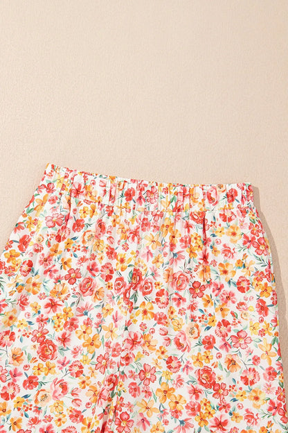 Boho Floral Bandeau Top and High Waist Wide Leg Pants Set