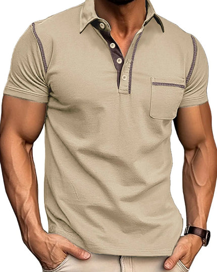 Men's Classic Polo Shirt with Contrast Stitching Khaki