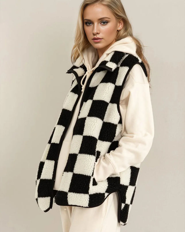 Double Take Full Size Zip Up Checkered Vest Cost