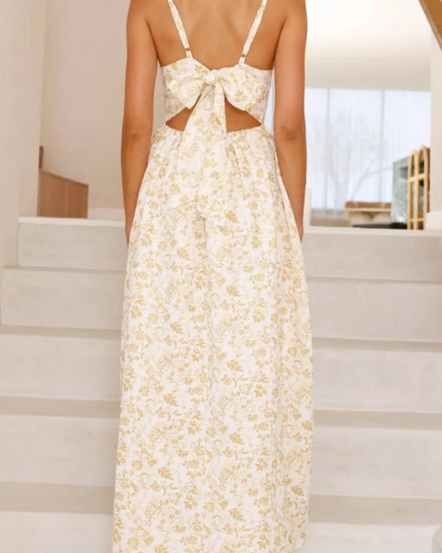 Bow Back Printed V-Neck Cami Dress