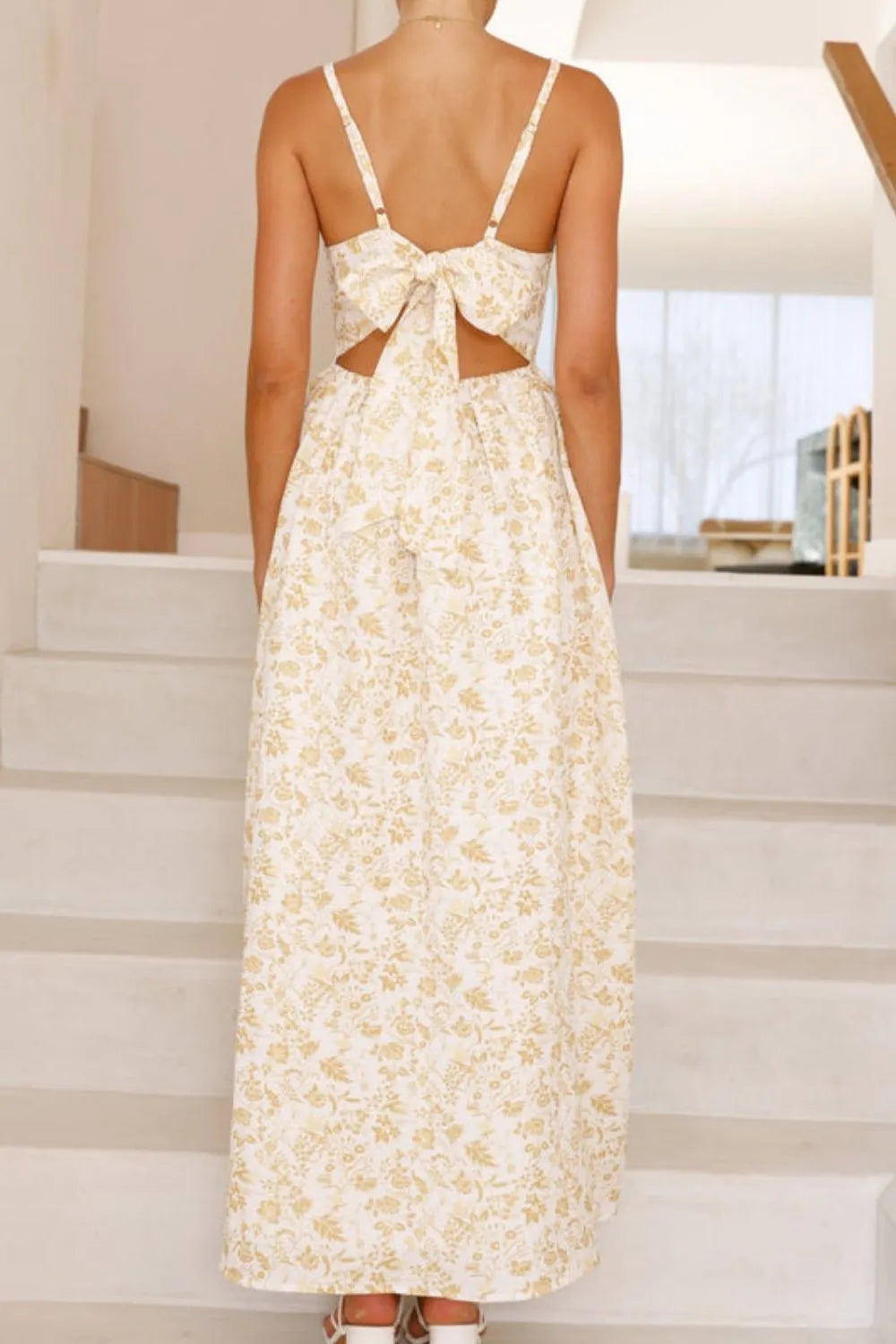 Bow Back Printed V-Neck Cami Dress