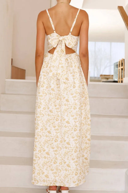 Bow Back Printed V-Neck Cami Dress