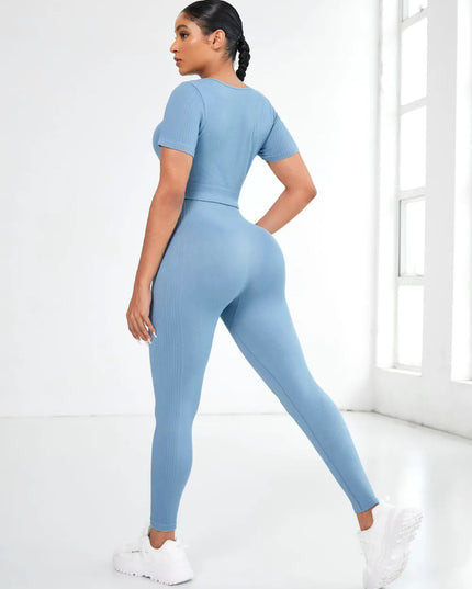 Round Neck Short Sleeve Top and Leggings Active Set