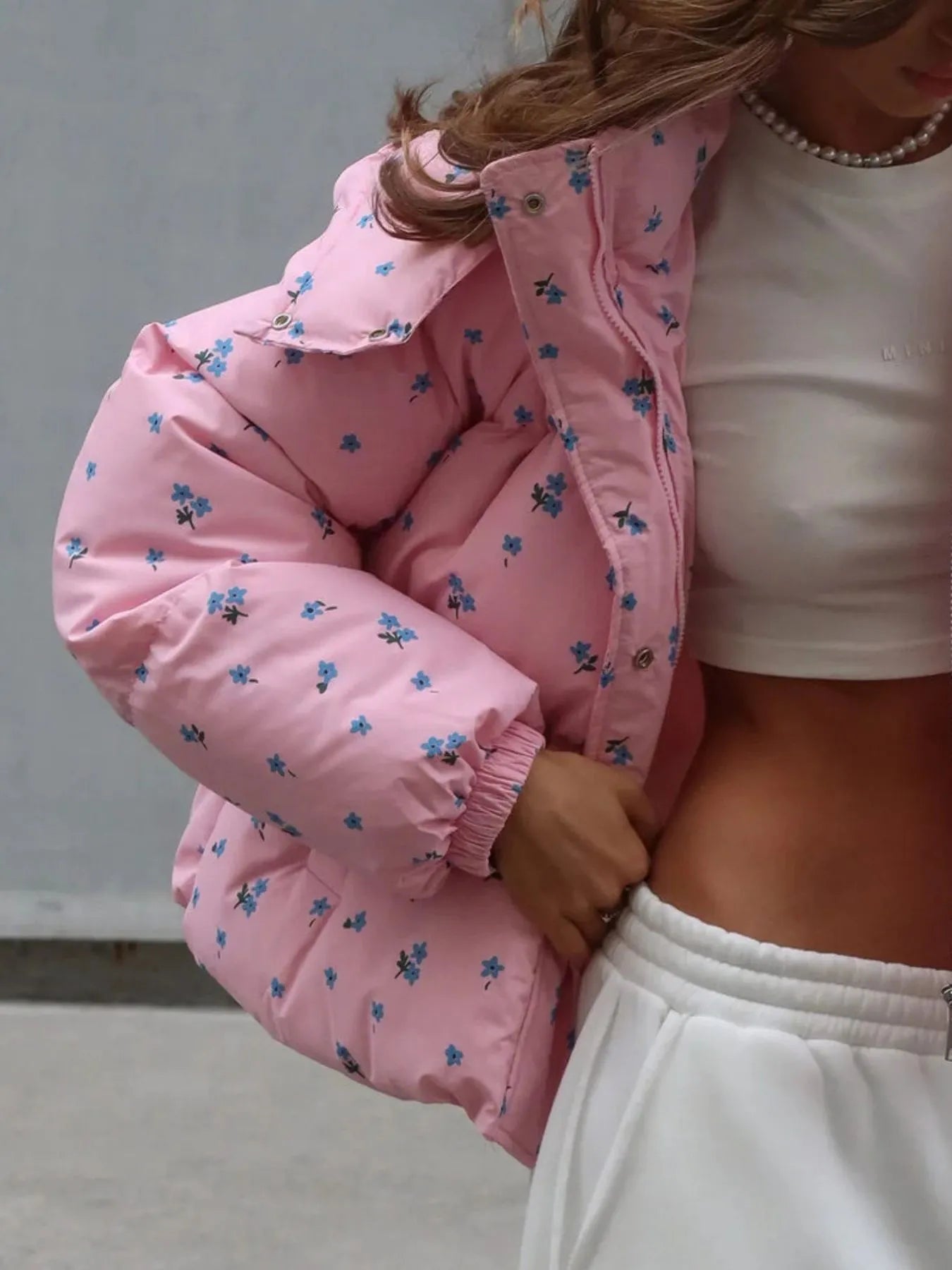 Floral Print Puffer Jacket with Hood
