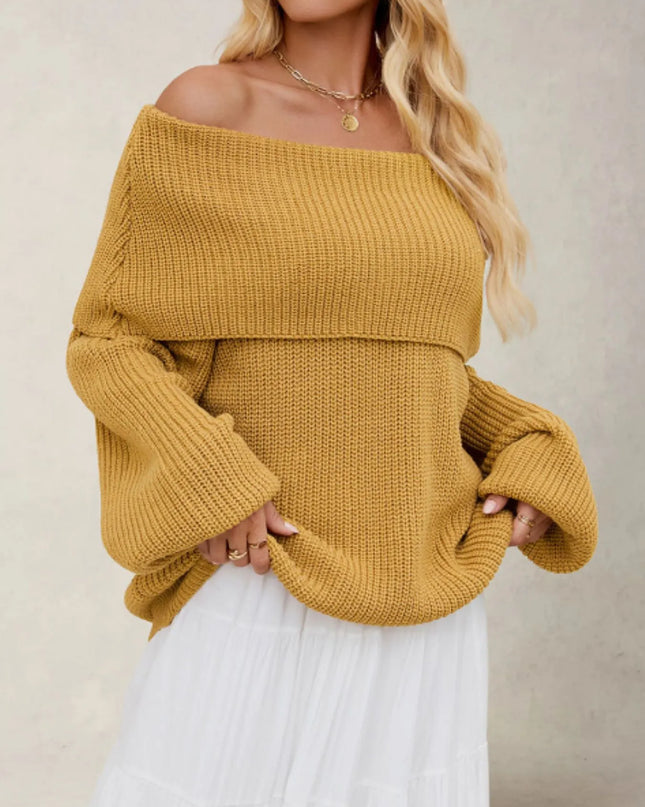 Fold-Over Collar Long Sleeve Sweater