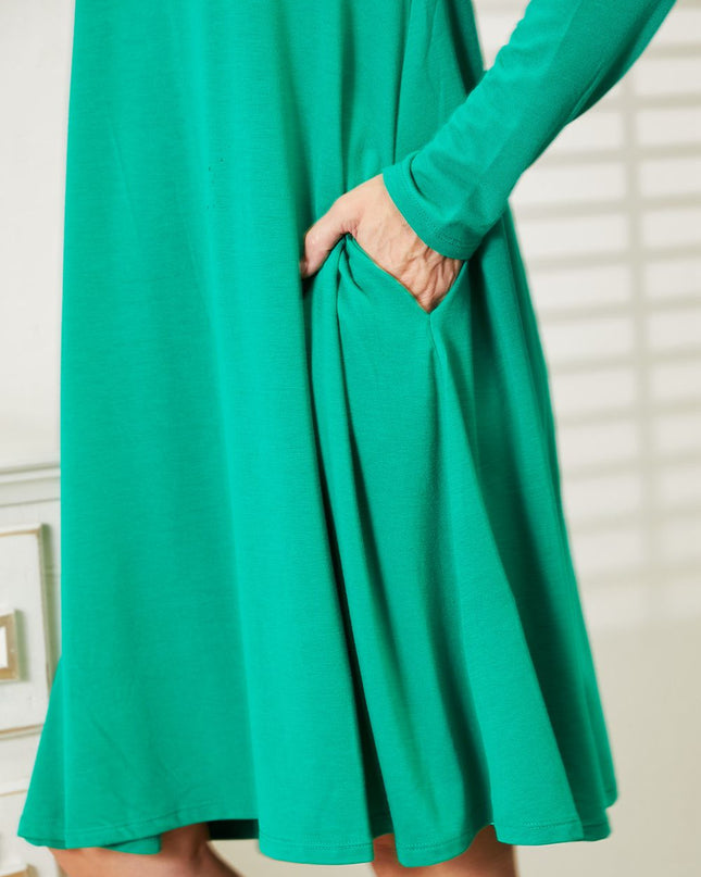 Zenana Full Size Long Sleeve Flare Dress with Pockets