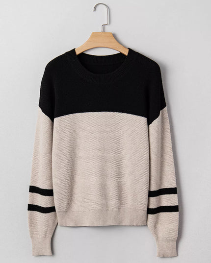 Color Block Knit Striped Sleeve Detail Casual Sweater