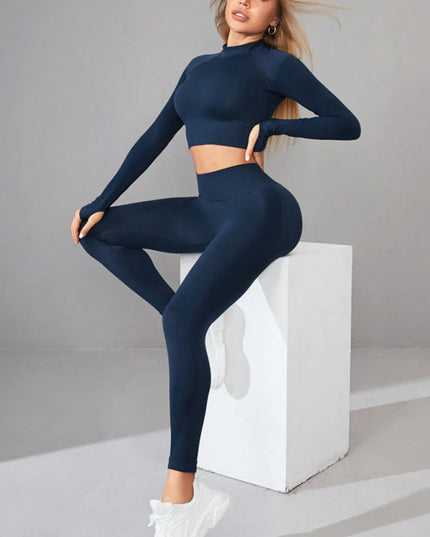 Mock Neck Long Sleeve Top and Pants Active Set