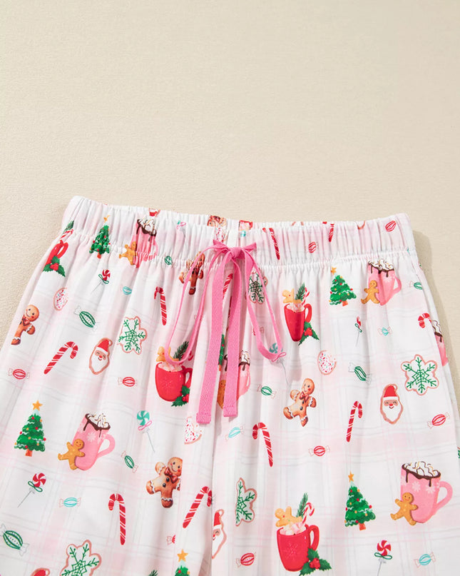 Christmas Spirit Cute Holiday Print Short Sleeve Shirt and Pants 2pcs Pajama Set