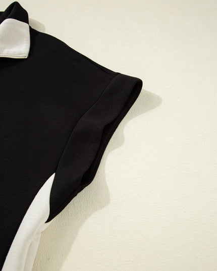 Color Block Half Zip Top and Shorts Two-Piece Set 