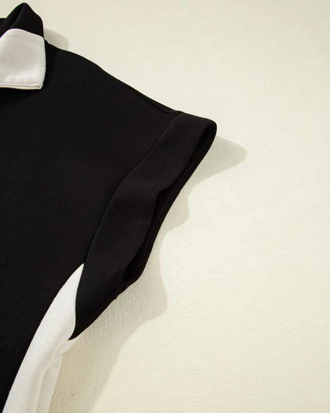 Color Block Half Zip Top and Shorts Two-Piece Set 