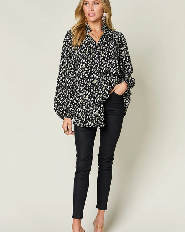 Double Take Full Size Leopard Long Sleeve Blouse