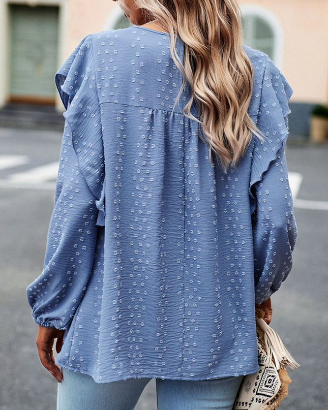 Devine Ruffle Trim Balloon Sleeve Blouse