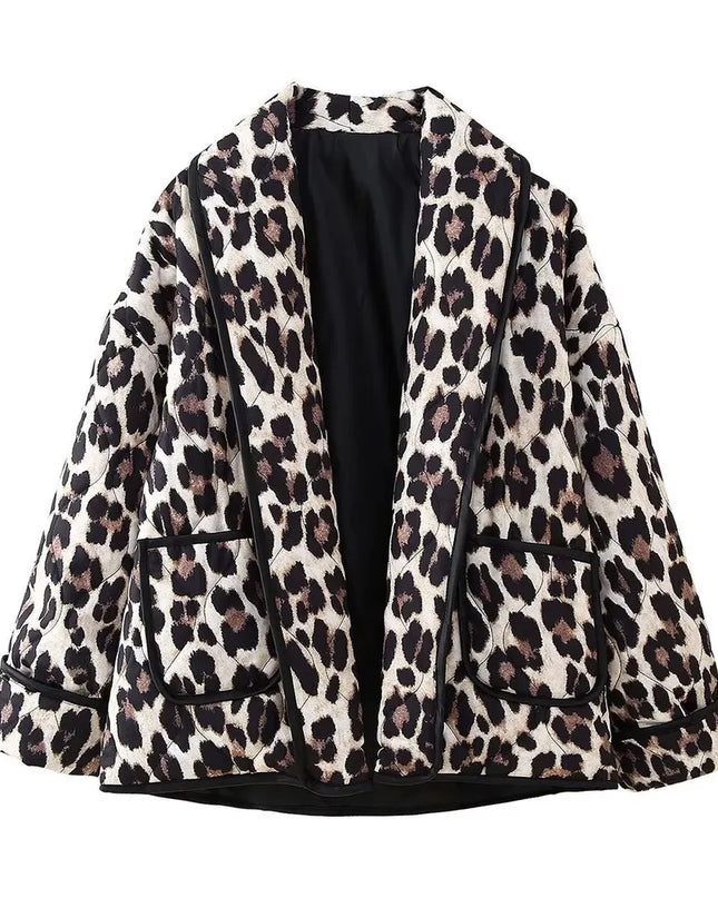 Leopard Open Front Long Sleeve Outerwear