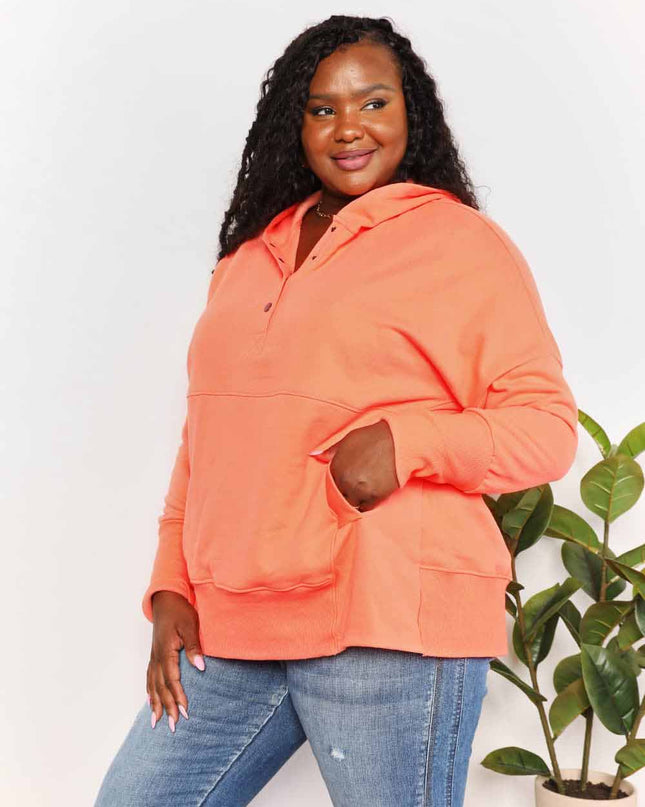 Double Take Quarter-Snap Dropped Shoulder Hoodie