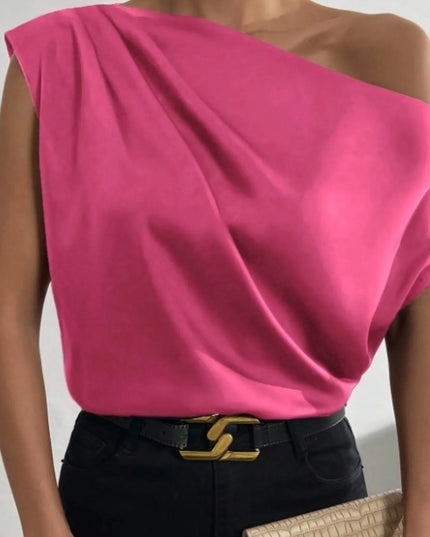 Asymmetrica One-Shoulder Draped Blouse