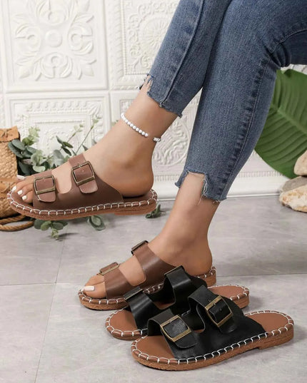 Double Buckle Strap Flat Sandals