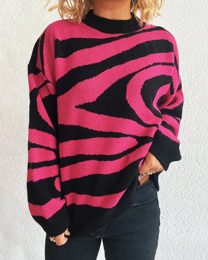 Zebra Print Round Neck Sweater
