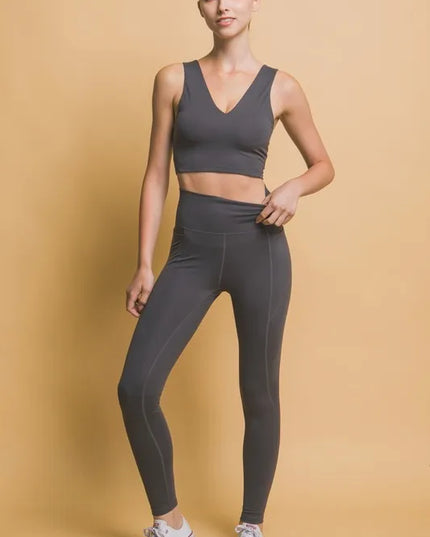 Love Tree High Waist Leggings with Side Pockets Dark Gray