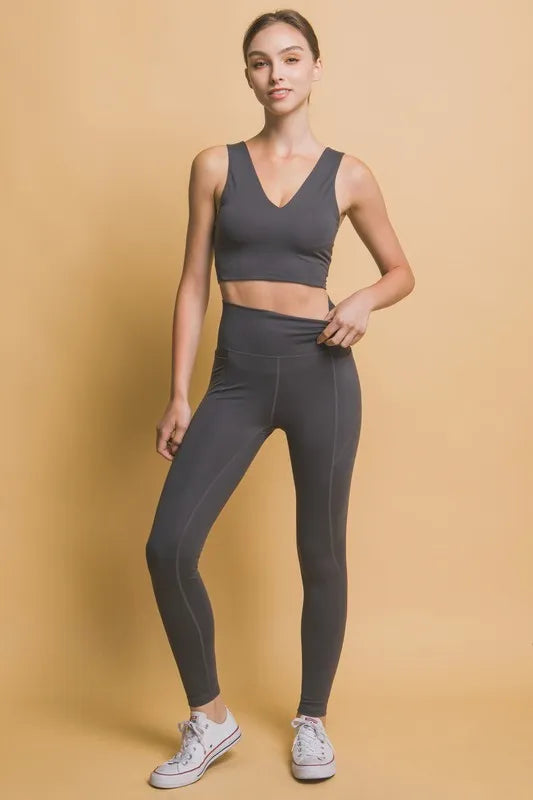 Love Tree High Waist Leggings with Side Pockets Dark Gray