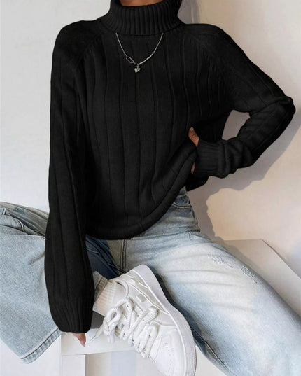 Ribbed Turtleneck Long Sleeve Sweater