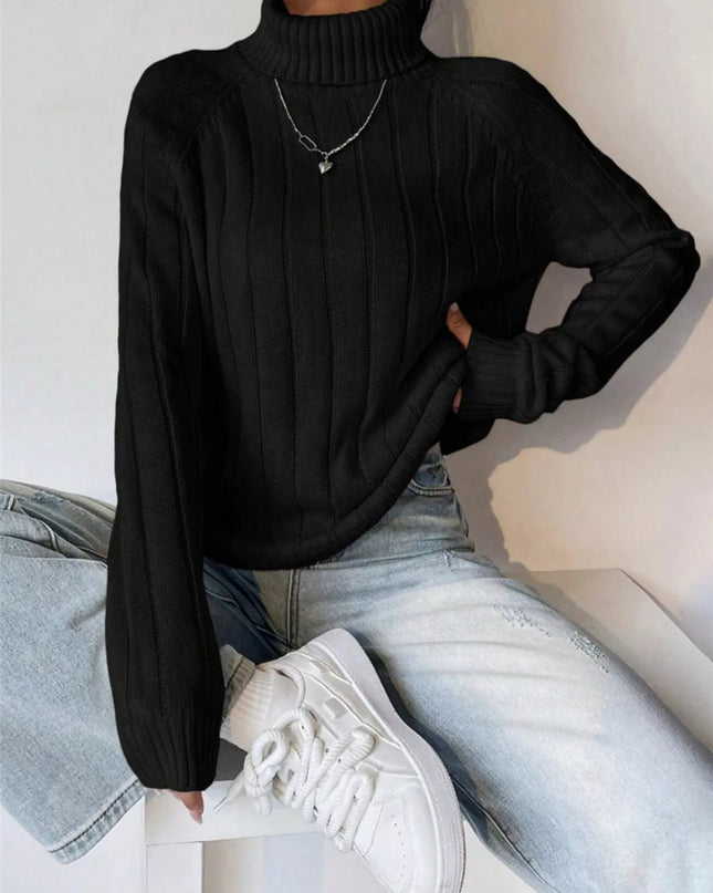 Ribbed Turtleneck Long Sleeve Sweater