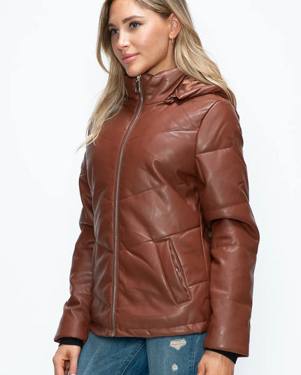 How Dare U Pocketed Zip Up Puffer Jacket with Removable Hood