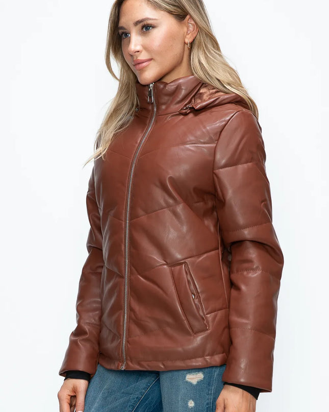 How Dare U Pocketed Zip Up Puffer Jacket with Removable Hood