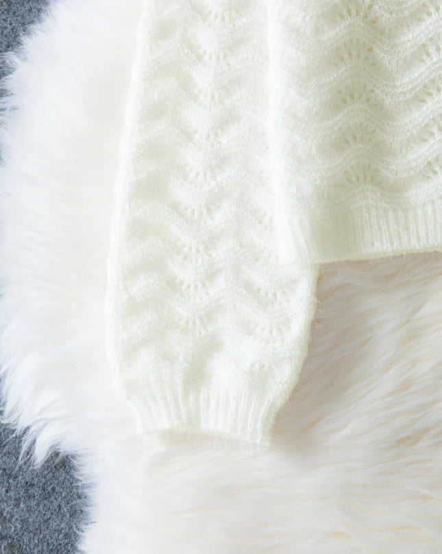 Openwork V-Neck Button Down Cardigan