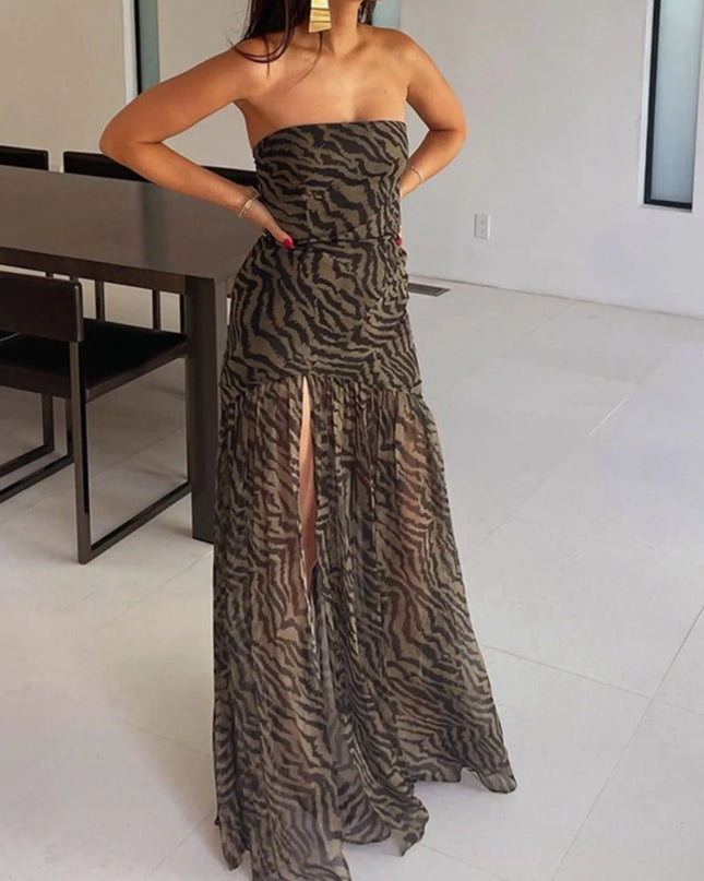 Zebra Print Maxi Dress with Side Slit