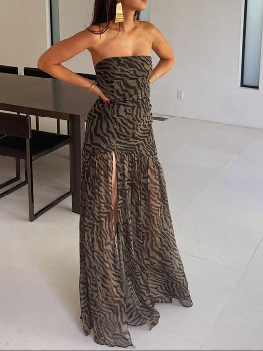 Zebra Print Maxi Dress with Side Slit