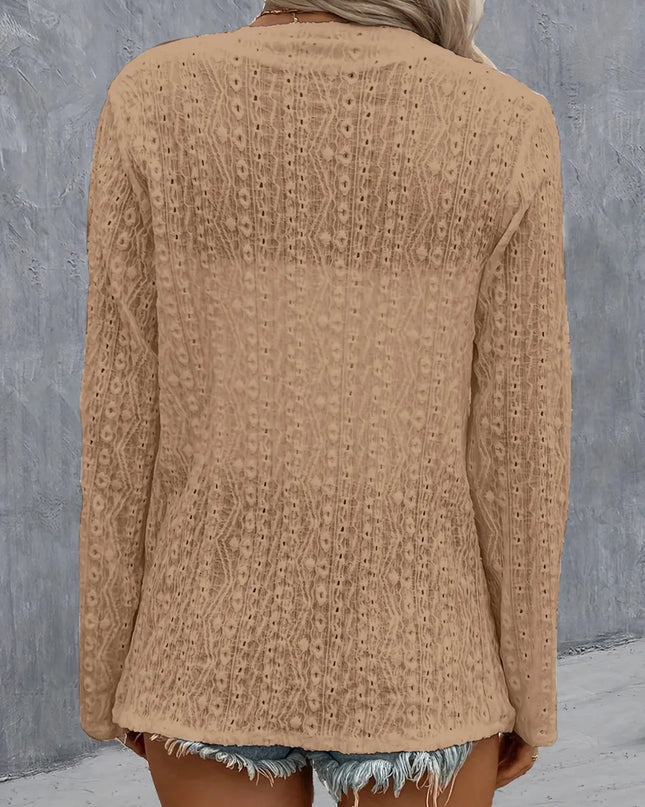 Eyelet Roll-Tab Sleeve Cardigan