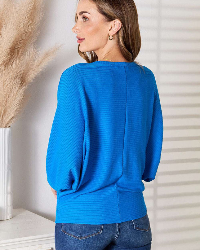 Zenana Full Size Round Neck Batwing Sleeve Blouse