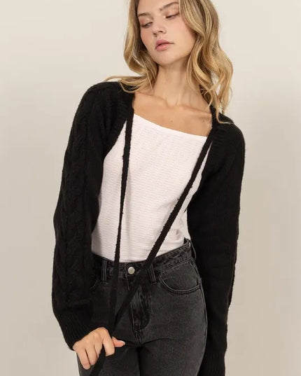 HYFVE Cable-Knit Tie-Front Shrug Black