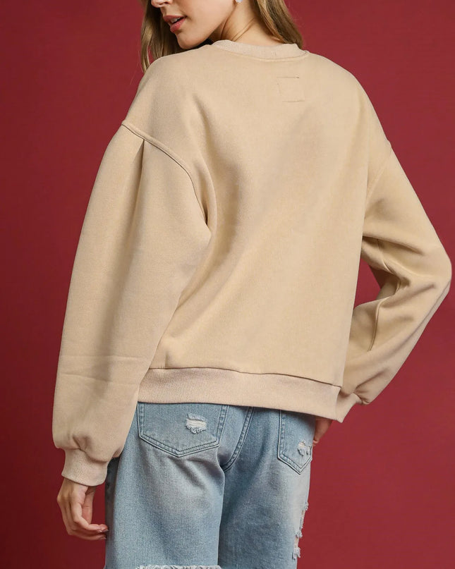 Umgee Round Neck Sweatshirt with Pleated Detail