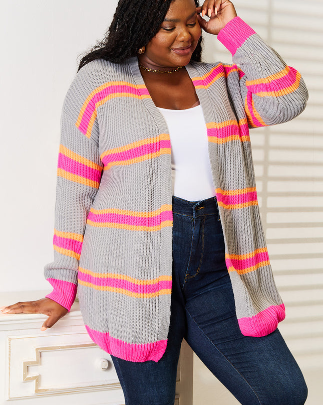 Woven Right Ribbed Long Sleeve Cardigan