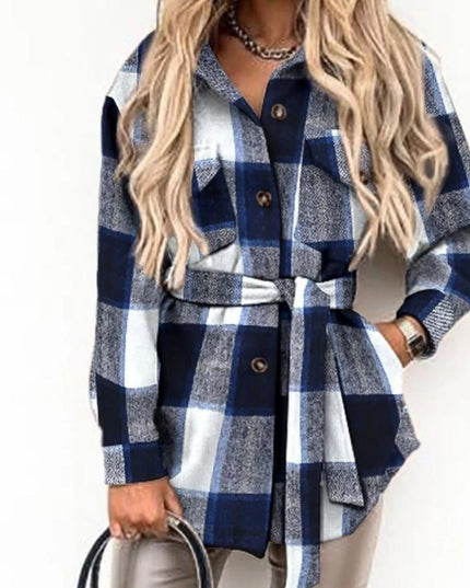 Button Up Long Sleeve Plaid Outerwear