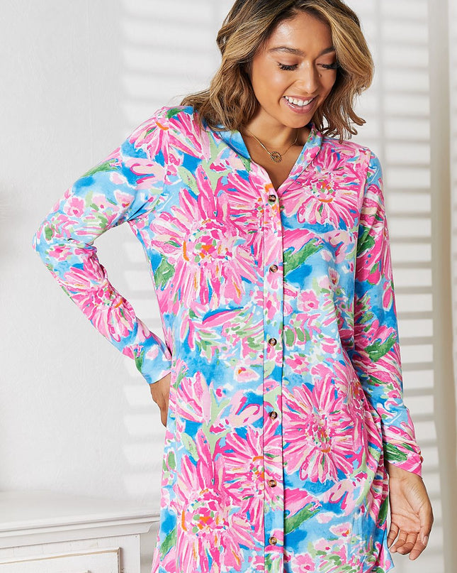 Double Take Floral Open Front Long Sleeve Cardigan