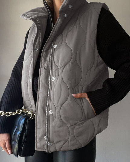 Collared Neck Vest with Pockets Charcoal