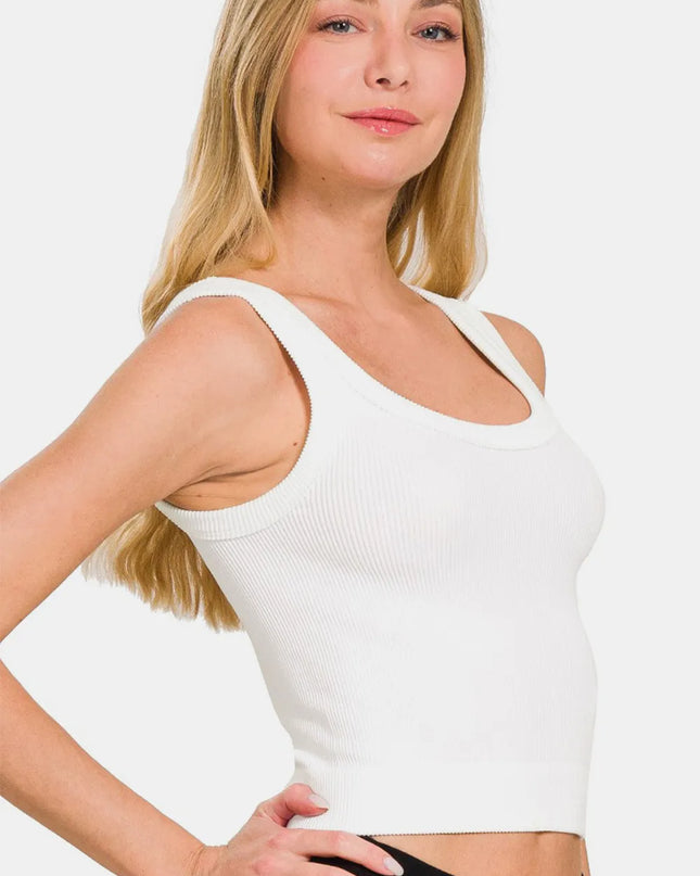 Zenana Ribbed Round Neck Cropped Tank