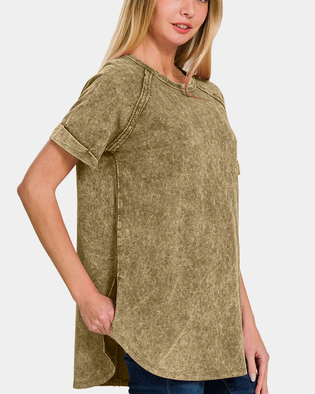 Zenana Heathered Round Neck Short Sleeve Top
