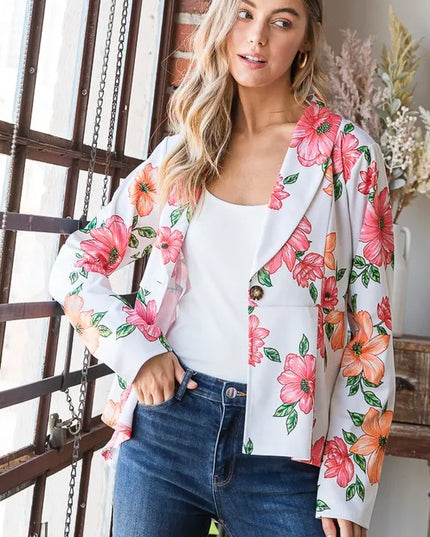 Heimish Full Size Multi Color Floral Blazers with Tunic Plus Size